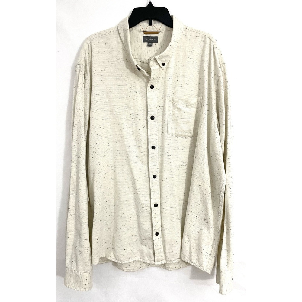 LL Bean Signature Donegal Woven Shirt Mens XXXL Slim Fit Cream Speckled